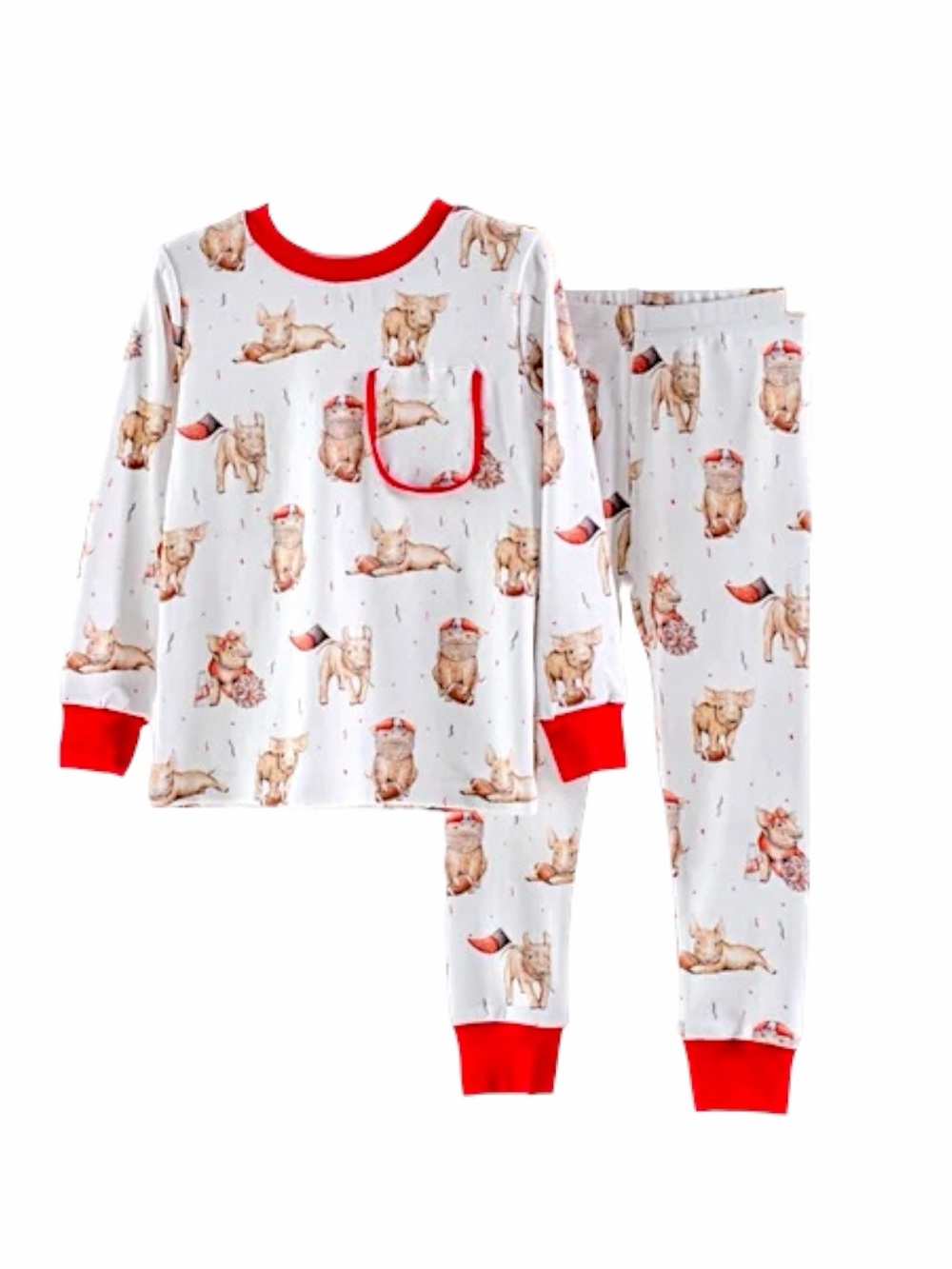 Kids Cream Animal Print Pajama Set with Red Trim